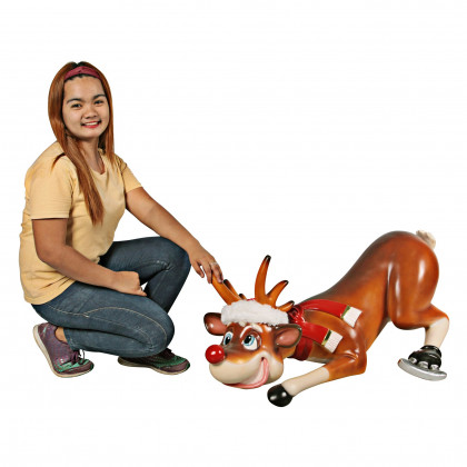 Toscano - Slip-Slider Santa Red-Nosed Christmas Reindeer Statue