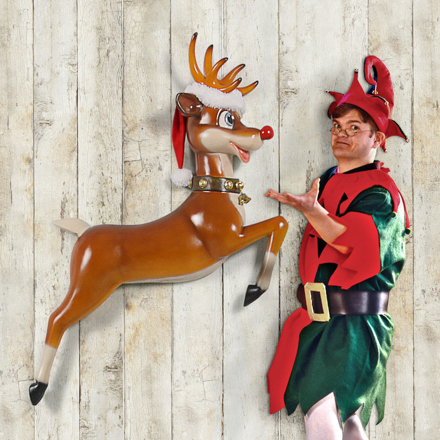 Toscano - Santa Red-Nosed Christmas Reindeer Wall Sculpture