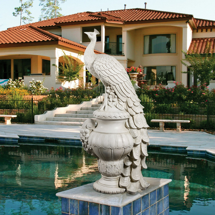 Toscano Staverden Castle Peacock on an Urn Giant Garden Statue