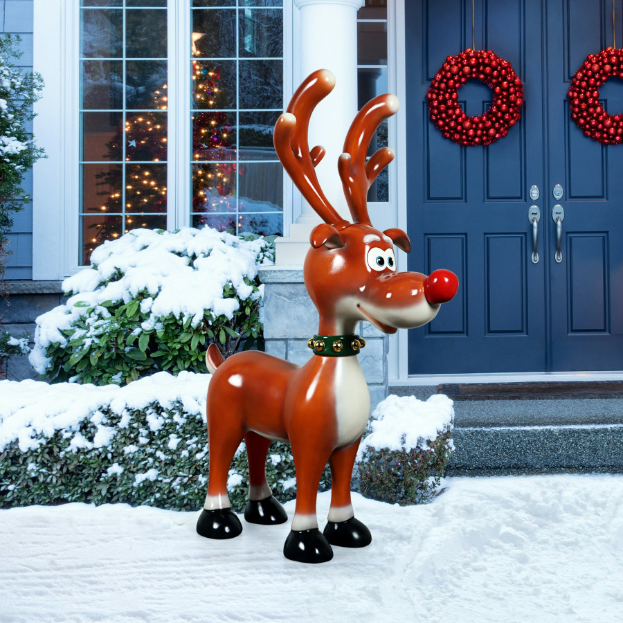 Toscano - Jolly HollySanta’s Red-Nosed Christmas Reindeer Statue