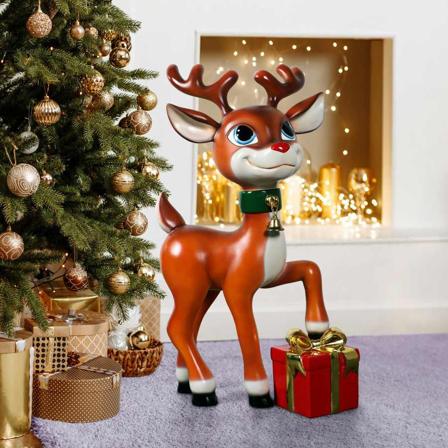 Toscano - BelleSanta’s Red-Nosed Christmas Reindeer Statue