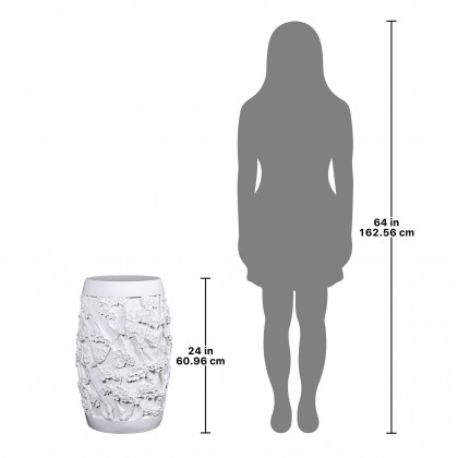 Toscano Sakura Cherry Blossom Asian Sculptural Pedestal Table - White Gloss, Fiberglass