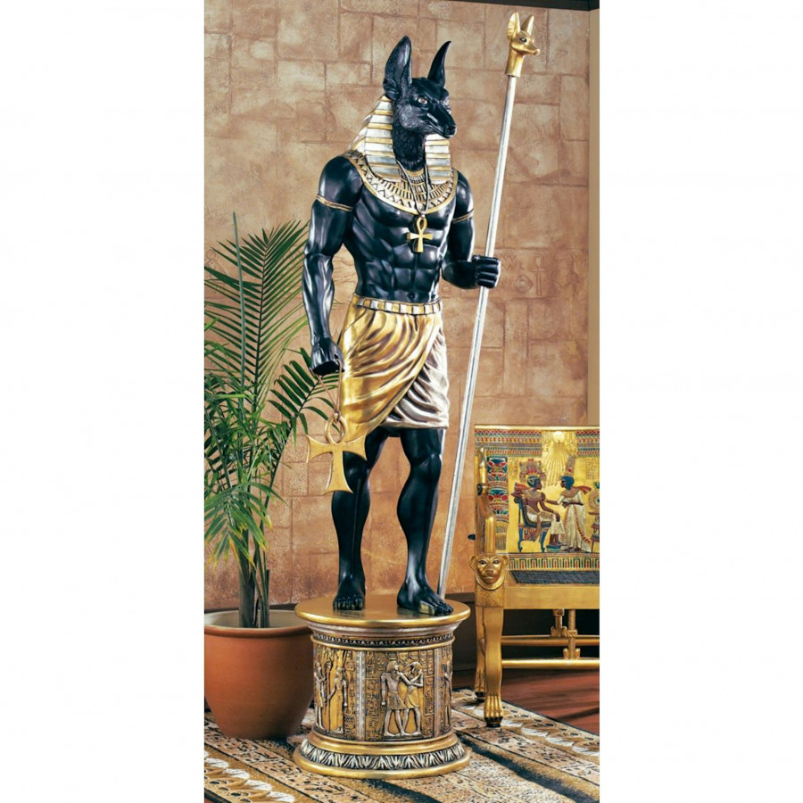 Toscano - The Egyptian Grand Ruler Collection Life-Size Anubis Statue atop a Temple Column Mount