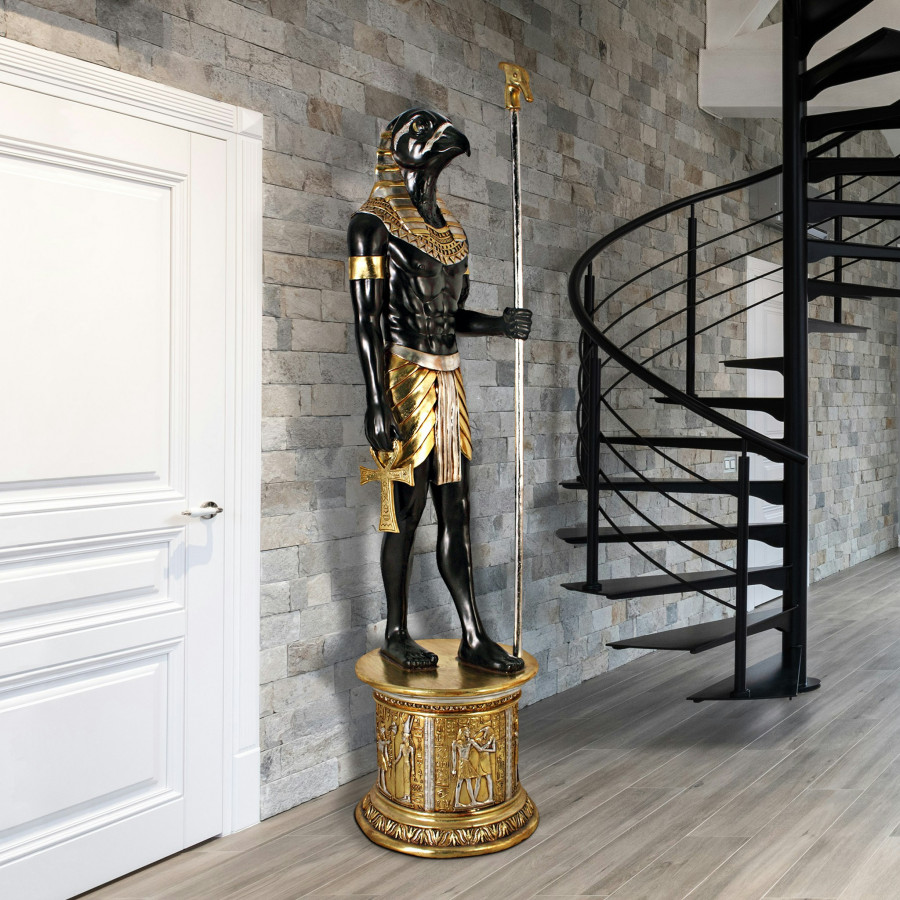 Toscano - The Egyptian Grand Ruler Collection Life-Size Horus Statue atop a Temple Column Mount