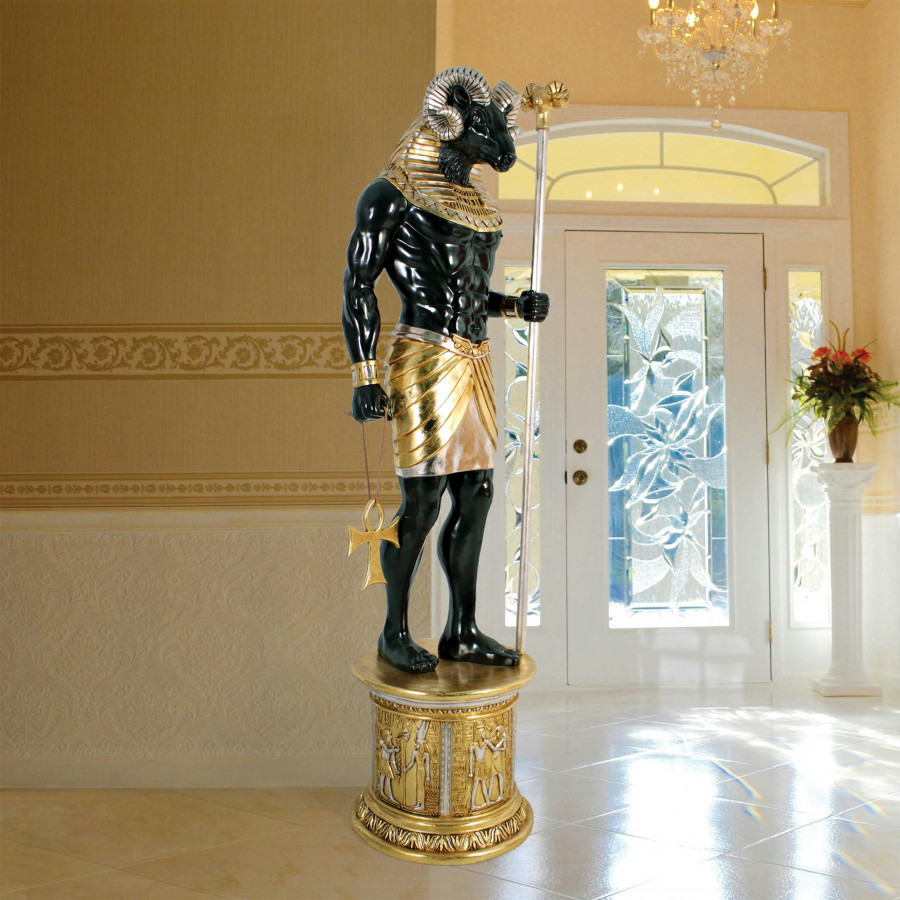 Toscano - The Egyptian Grand Ruler Collection Life-Size Khnum Statue atop a Temple Column Mount