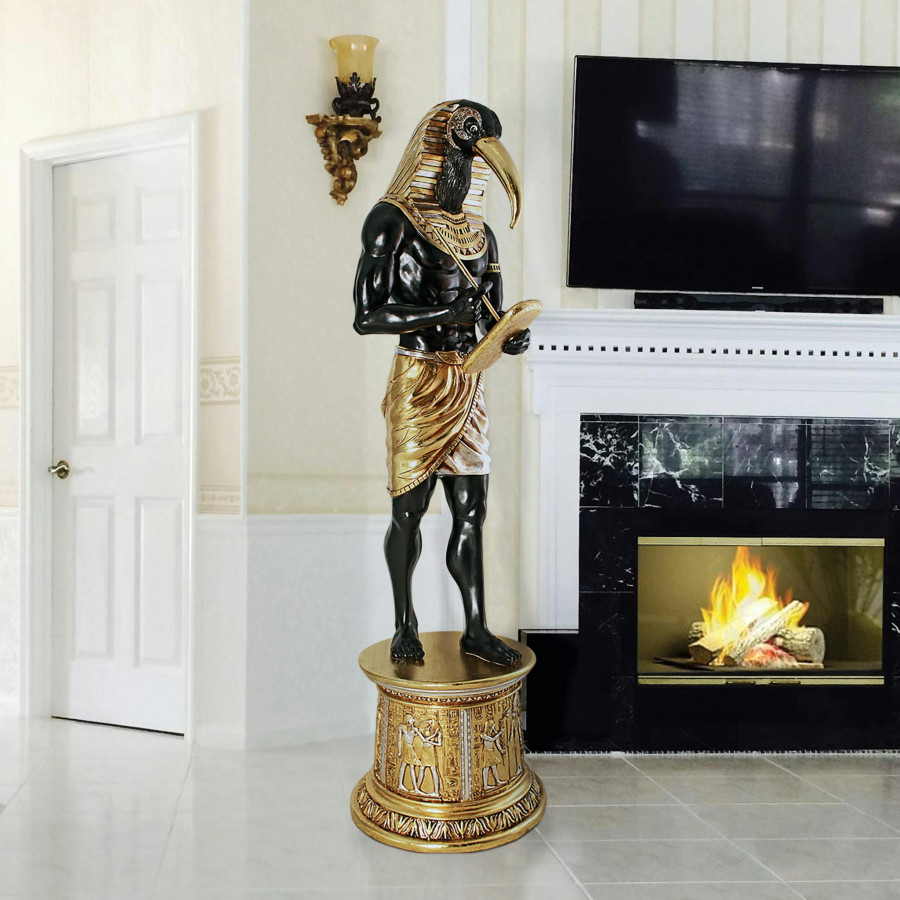 Toscano - The Egyptian Grand Ruler Collection Life-Size Thoth Statue atop a Temple Column Mount