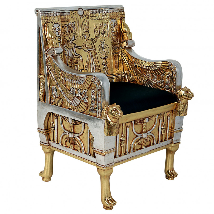 Toscano - King Tut Egyptian Throne Chair in Silver/Gold, Fiberglass