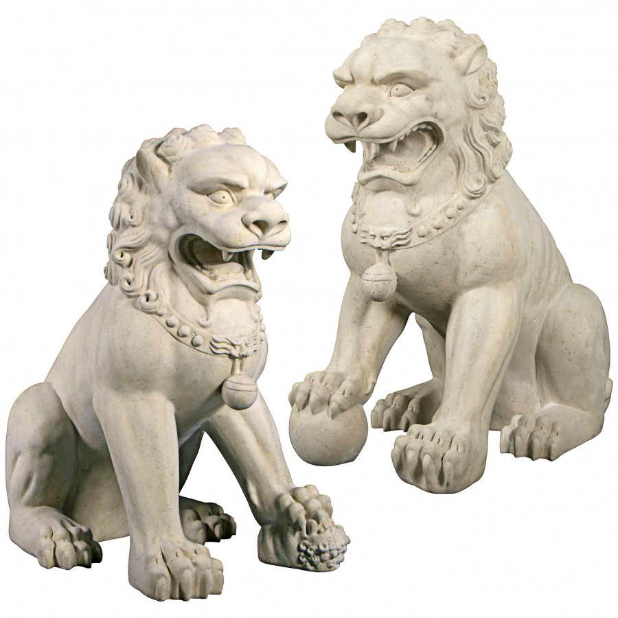 Toscano - Set of Grand Palace Chinese Lion Foo Dog Statues in Male and Female