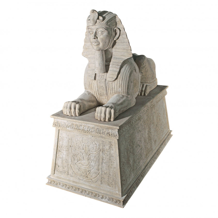 Toscano - Grand Stone Sphinx Statue atop a Egyptian Plinth