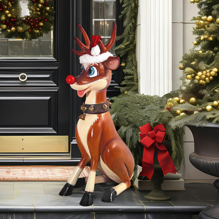 Toscano - Santa Red-Nosed Christmas Reindeer Standing Statue