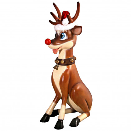 Toscano Santa Red-Nosed Christmas Reindeer Sitting Statue - Large