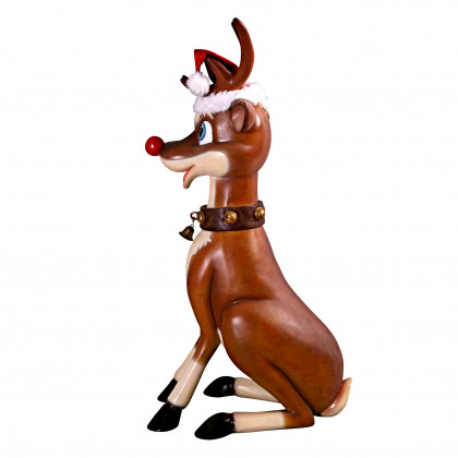 Toscano Santa Red-Nosed Christmas Reindeer Sitting Statue - Large