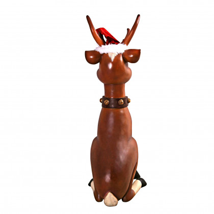 Toscano Santa Red-Nosed Christmas Reindeer Sitting Statue - Large