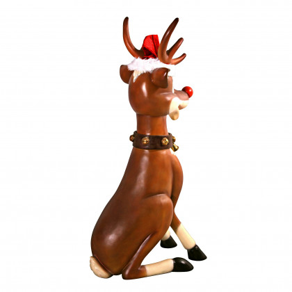 Toscano Santa Red-Nosed Christmas Reindeer Sitting Statue - Large