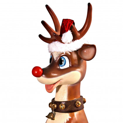 Toscano Santa Red-Nosed Christmas Reindeer Sitting Statue - Large