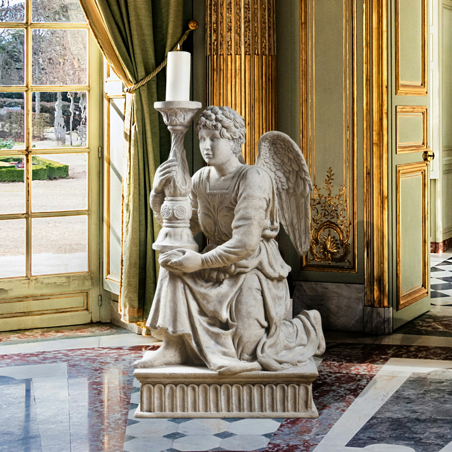 Toscano - Michelangelo Kneeling Angel with Candlestick Statue