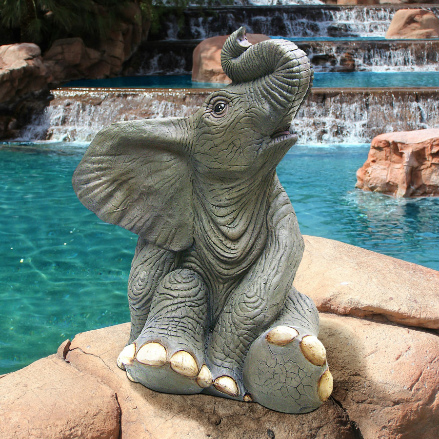Toscano - Sitting Baby Elephant Garden Statue