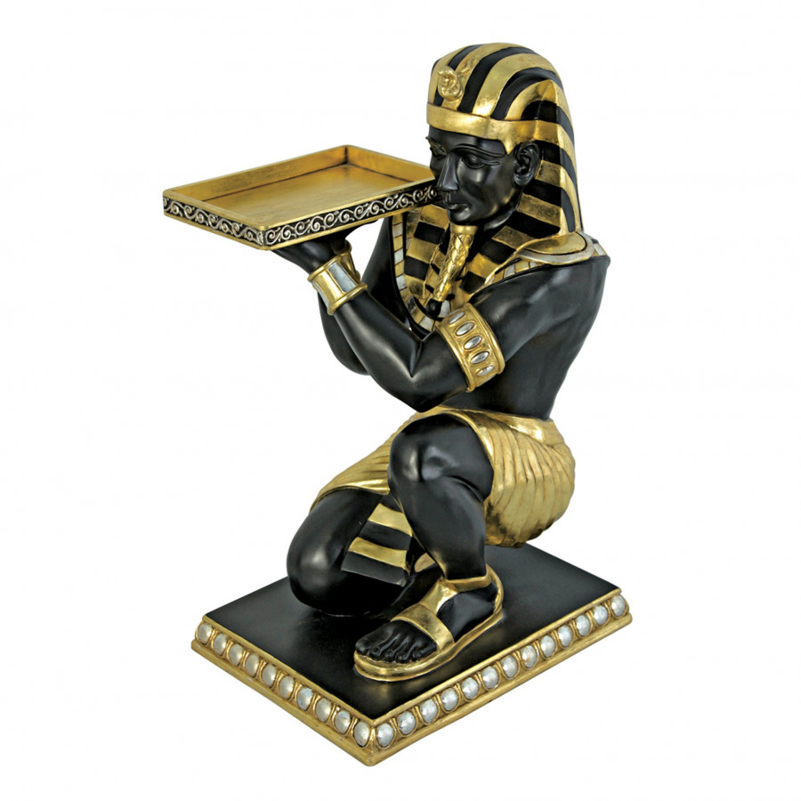 Toscano Egyptian Pharaoh Kneeling Side Table Statue - Black/Gold, Fiberglass