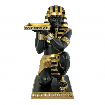 Toscano Egyptian Pharaoh Kneeling Side Table Statue - Black/Gold, Fiberglass