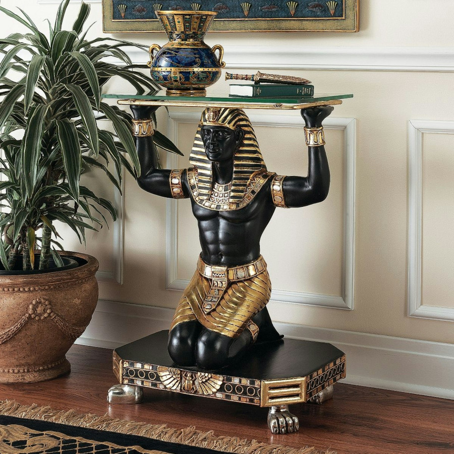 Toscano - Servant to the Pharaoh Glass-Topped Console Table in Fiberglass