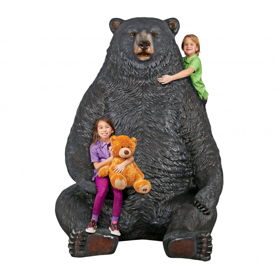 Toscano - Sitting Pretty Oversized Black Bear Statue with Paw Seat