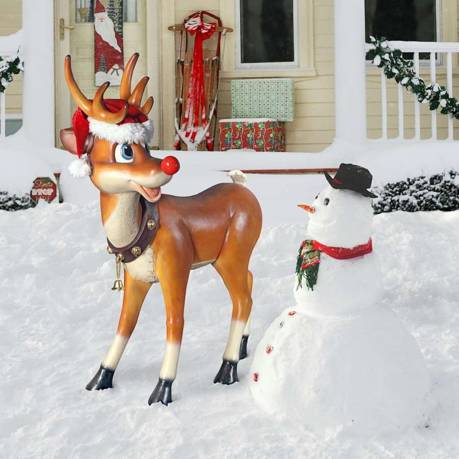Toscano Santa Red-Nosed Christmas Reindeer Standing Statue - Large