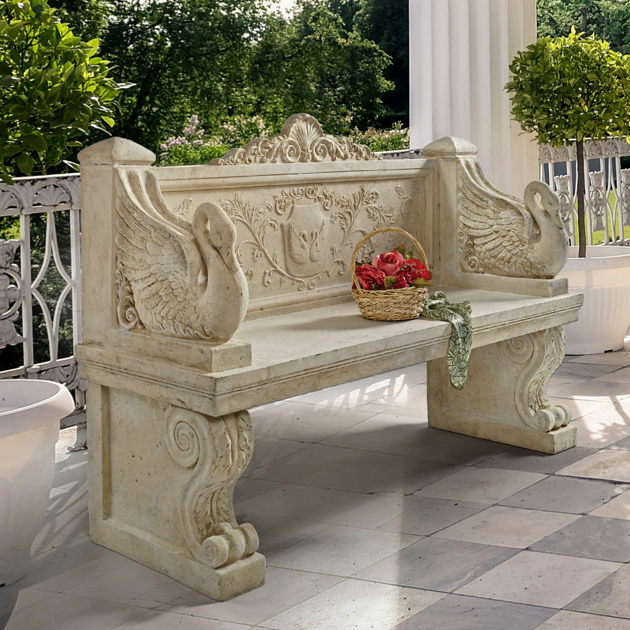 Toscano - Giant Neoclassical Swan Garden Bench in Fiberglass