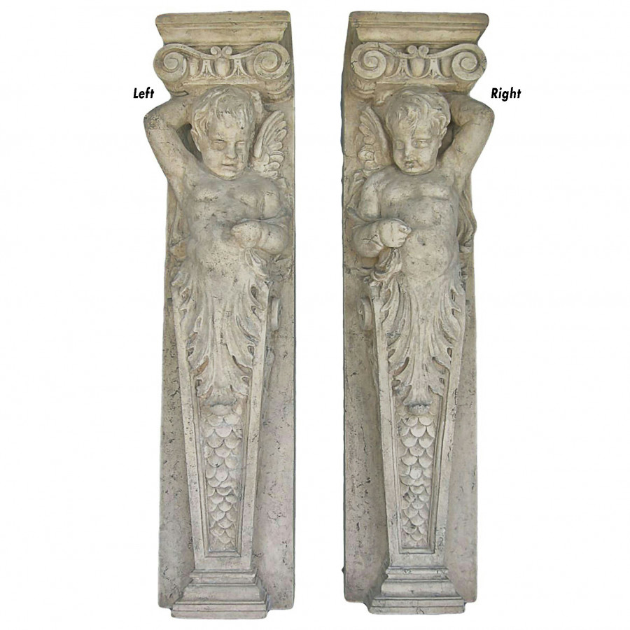Toscano - Set of 2 Fontainebleau Winged Cherub Architectural Pilaster