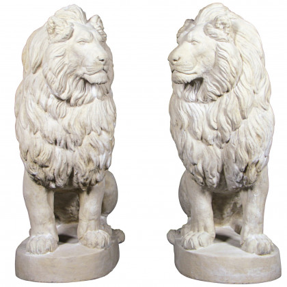 Toscano - Set of Stately Chateau Lion Sentinel Garden Statues Left and Right