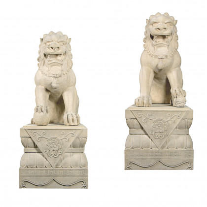Toscano - Set of Grand Palace Chinese Lion Foo Dog Statues with Bases Male and Female