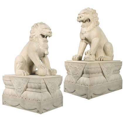 Toscano - Set of Grand Palace Chinese Lion Foo Dog Statues with Bases Male and Female