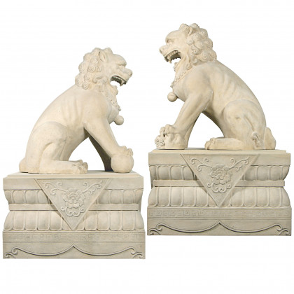 Toscano - Set of Grand Palace Chinese Lion Foo Dog Statues with Bases Male and Female