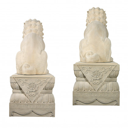 Toscano - Set of Grand Palace Chinese Lion Foo Dog Statues with Bases Male and Female
