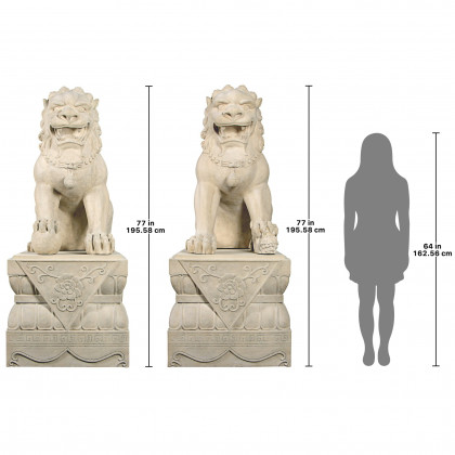 Toscano - Set of Grand Palace Chinese Lion Foo Dog Statues with Bases Male and Female