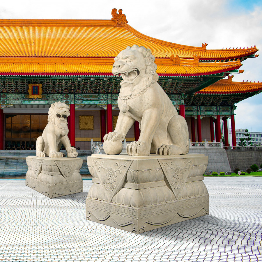 Toscano - Grand Palace Chinese Lion Foo Dog Statue with Pedestal Base