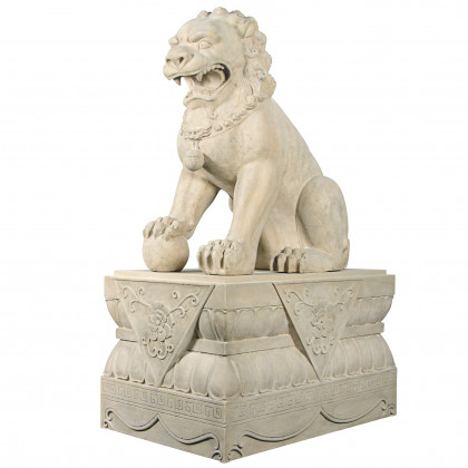 Toscano Grand Palace Chinese Lion Foo Dog Statue with Pedestal Base - Male