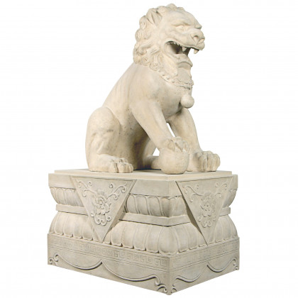 Toscano Grand Palace Chinese Lion Foo Dog Statue with Pedestal Base - Male