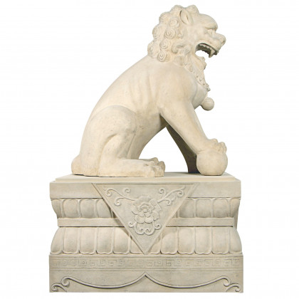 Toscano Grand Palace Chinese Lion Foo Dog Statue with Pedestal Base - Male