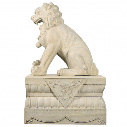 Toscano Grand Palace Chinese Lion Foo Dog Statue with Pedestal Base - Male