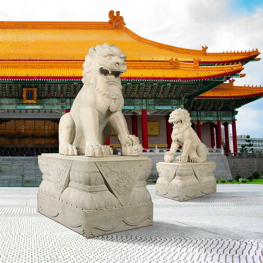 Toscano Grand Palace Chinese Lion Foo Dog Statue with Pedestal Base - Female