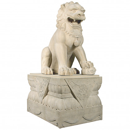 Toscano Grand Palace Chinese Lion Foo Dog Statue with Pedestal Base - Female