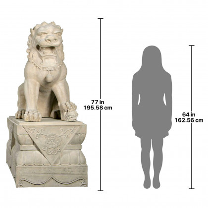 Toscano Grand Palace Chinese Lion Foo Dog Statue with Pedestal Base - Female
