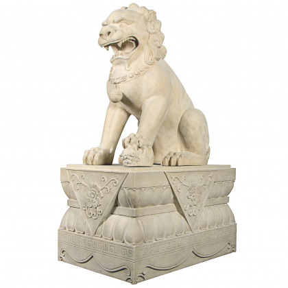 Toscano Grand Palace Chinese Lion Foo Dog Statue with Pedestal Base - Female