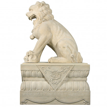 Toscano Grand Palace Chinese Lion Foo Dog Statue with Pedestal Base - Female