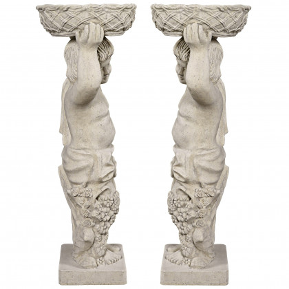 Toscano - Set of 2 Young Bacchus Garden Statues with Basket Planters