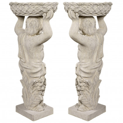 Toscano - Set of 2 Young Bacchus Garden Statues with Basket Planters