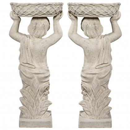 Toscano - Set of 2 Young Bacchus Garden Statues with Basket Planters