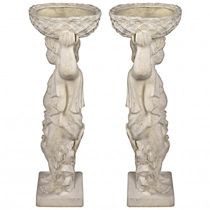 Toscano - Set of 2 Young Bacchus Garden Statues with Basket Planters