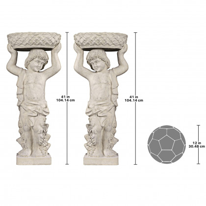 Toscano - Set of 2 Young Bacchus Garden Statues with Basket Planters