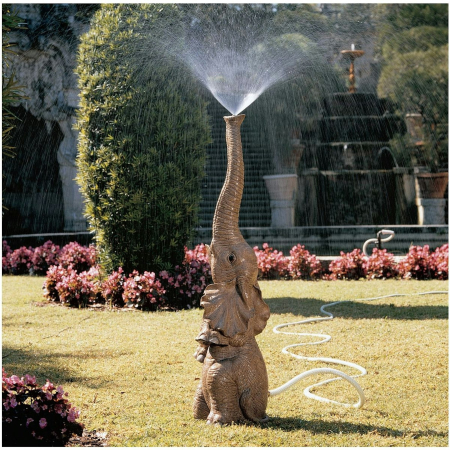 Toscano - Tiny the Elephant Lawn Sculpture with Garden Sprinkler